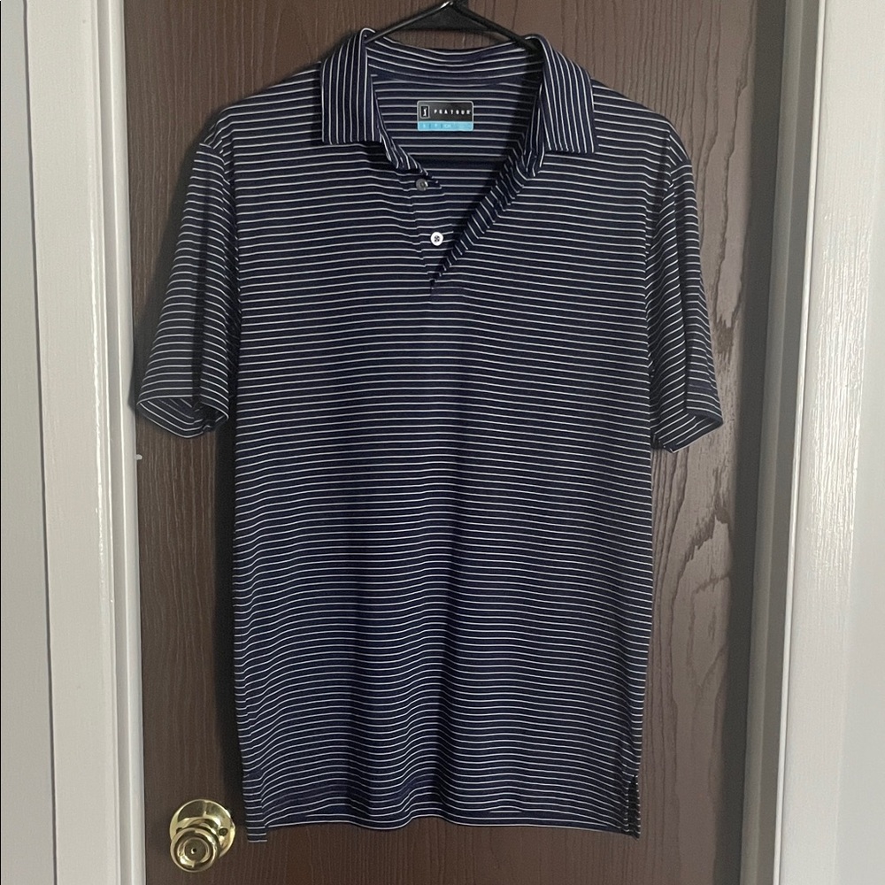 PGA Tour Navy and White Striped Polo